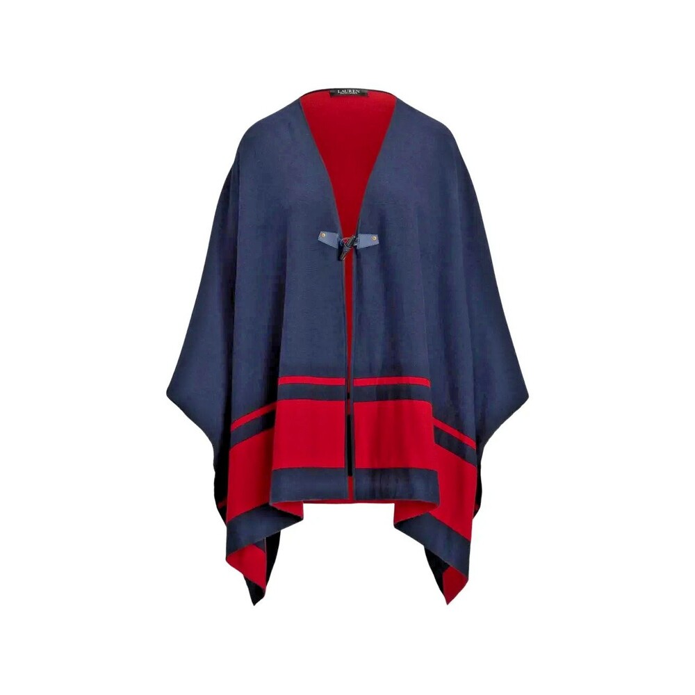 Lauren Ralph Lauren Women's Intarsia-Knit Two-Tone Poncho Cape Navy Red S/M